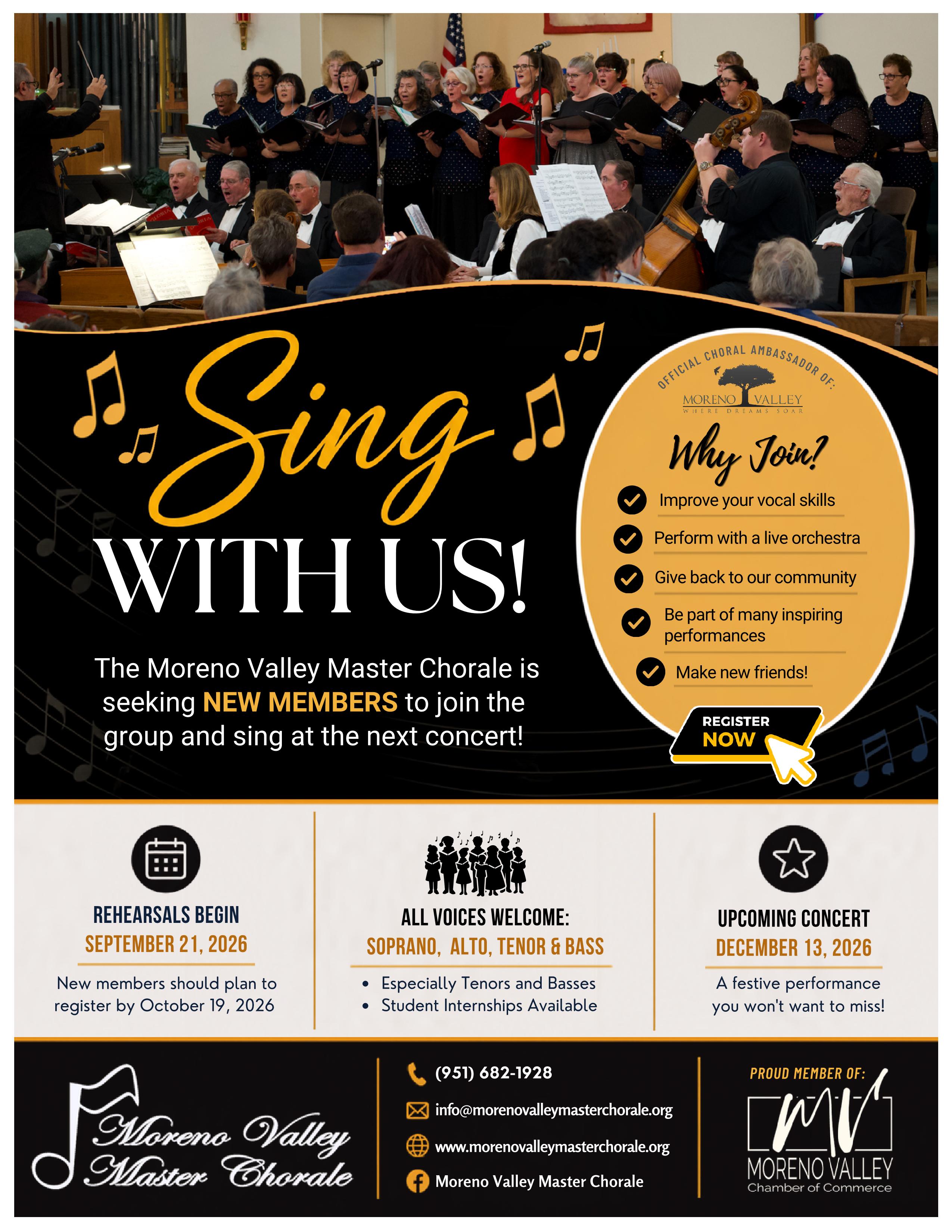 Moreno Valley Master Chorale 2026 membership flyer